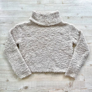 Chelsea & Violet Girls' Boucle Funnel Neck Crop Sweater |‎ Oatmeal XL